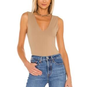NEW Size Medium Free People Keep It Sleek Tan Neutral Tank Top Plunge Bodysuit